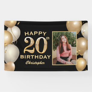 Banderoles 20e anniversaire de la fête Black and Gold Balloon