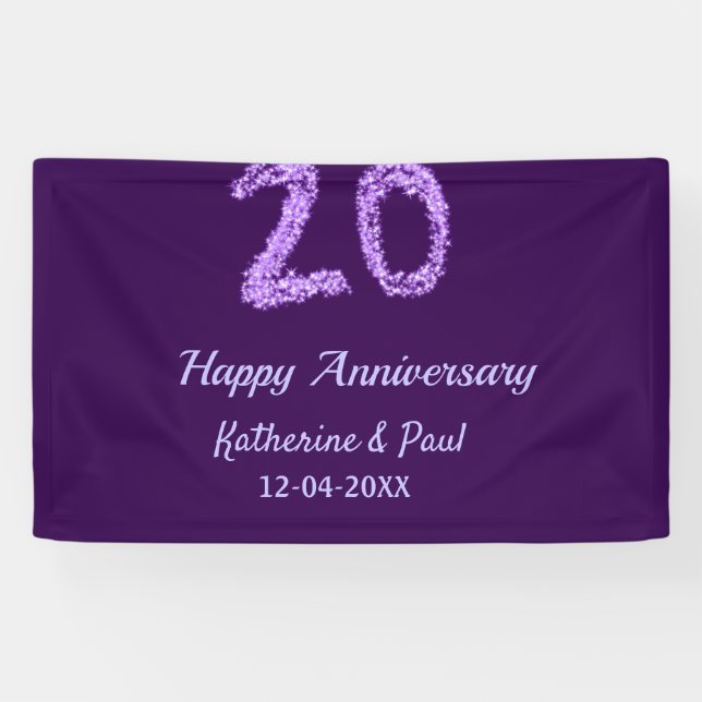 Banderoles 20e heureux anniversaire ajouter nom du couple dat (Horizontal)