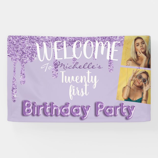 Banderoles 21e anniversaire fête violet Parties scintillant p (Horizontal)