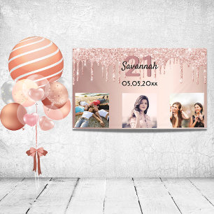 Banderoles 21e anniversaire sur mesure photo rose or rose par