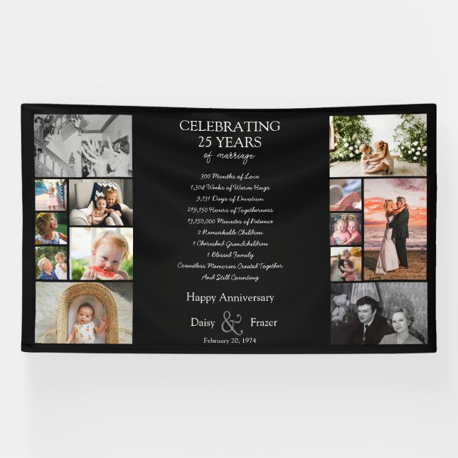 Banderoles 25 ans mariage anniversaire photo collage modifiab (Horizontal)