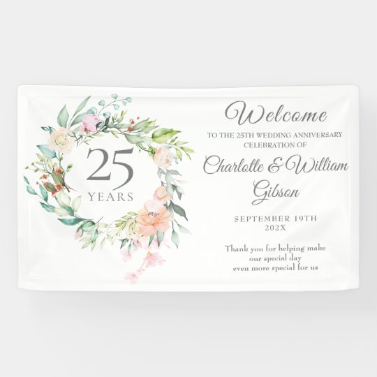 Banderoles 25e Anniversaire De L Argent Rose La Verdure Bienv Zazzle Fr