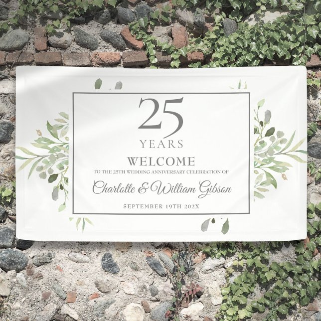 Banderoles 25e Anniversaire de Mariage Verdure de Bienvenue (25th Silver Wedding Anniversary Greenery Welcome Banner)