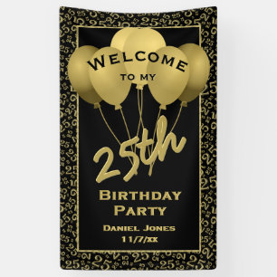 Banderoles 25e Bienvenue Noir & Or Random Numéro Motif 25