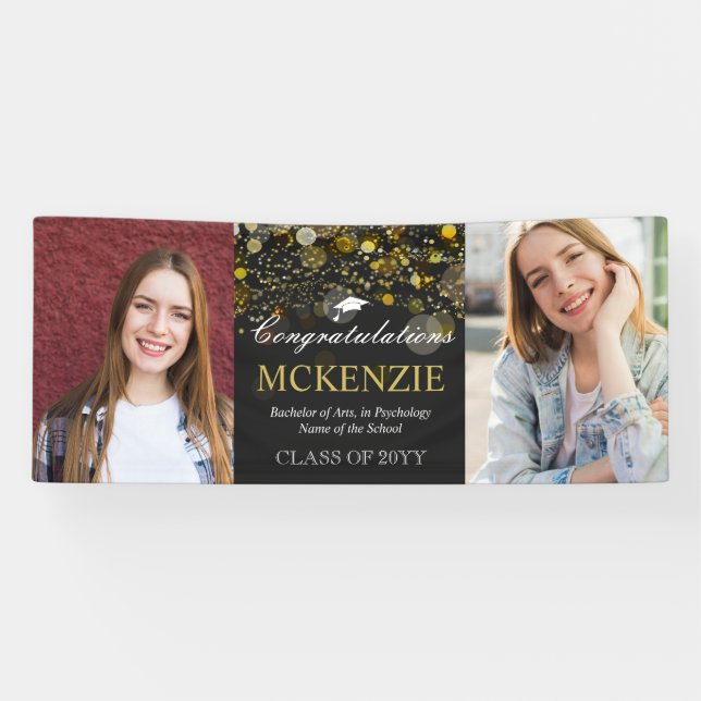 Banderoles 2 Photos Congratulations Golden Bokeh Graduation (Horizontal)