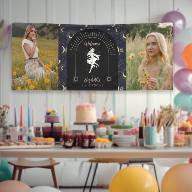 Banderoles 2 Photos Mystique Zodiaque Bélier 21e Anniversaire (2 Photos Mystic Zodiac Aries 21st Birthday Banner)