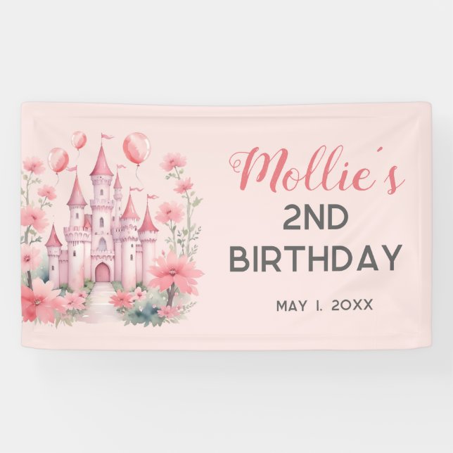 Banderoles 2e anniversaire Pink Princess Castle Balloons (Horizontal)