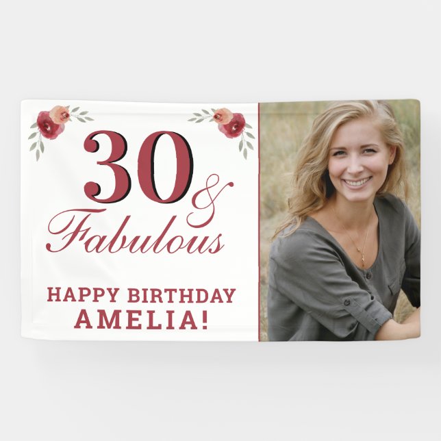 Banderoles 30 & Fabulous Watercolor Floral 30e anniversaire (Horizontal)