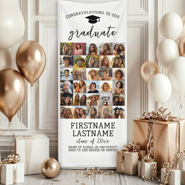 Banderoles 30 Photo - Graduation Moderne Minimal Blanc (Custom Graduation Banner - Great for a backdrop or Grad Party Decoration)