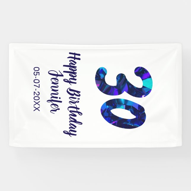 Banderoles 30e anniversaire ajouter nom date année bleu scint (Horizontal)