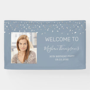 Banderoles 30e anniversaire Dusty Blue Silver Confetti Bienve