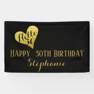 Banderoles 30e anniversaire Hello 30 Black and Faux Gold Hear