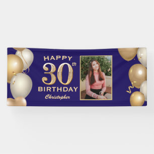 Banderoles 30e Anniversaire Marine Bleu et Ballons d'or
