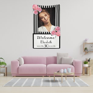 Banderoles 30e anniversaire noir blanc rayures fleurs photo