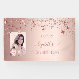Banderoles 30e anniversaire photo rose or rose glittery étoil