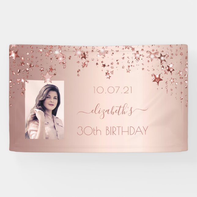 Banderoles 30e anniversaire photo rose or rose glittery étoil (Horizontal)