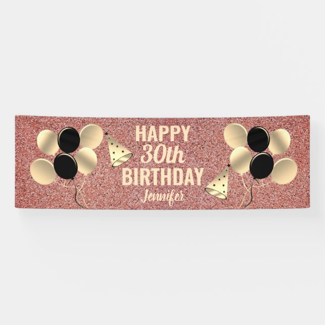 Banderoles 30e anniversaire Pink Gold Parties scintillant Per (Horizontal)