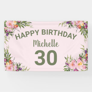 Banderoles 30e anniversaire Pink Purple Aquarelle Florale