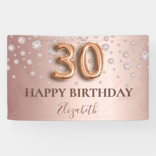 Banderoles 30e anniversaire rose or diamants script de ballon