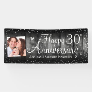Banderoles 30e anniversaire Rustic Bois Photo Argent Confetti