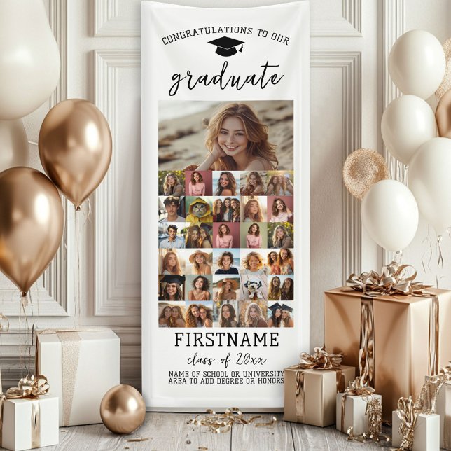 Banderoles 31 Photo - Graduation Moderne Minimal Blanc (Custom Graduation Banner - Great for a backdrop or Grad Party Decoration)
