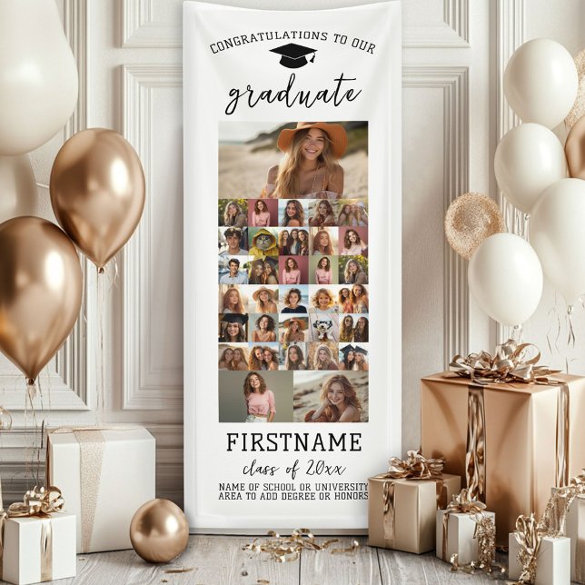 Banderoles 33 Photo - Graduation Moderne Minimal Blanc (Custom Graduation Banner - Great for a backdrop or Grad Party Decoration)