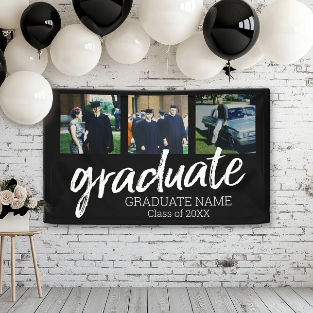 Banderoles 3 Diplôme photo - Moderne Script de Graduate Noir (Custom Graduation Banner for a Grad Party or Open House)
