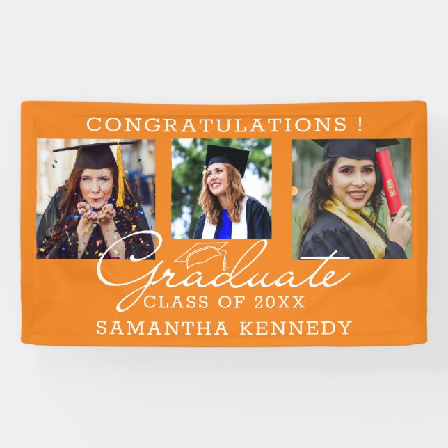 Banderoles 3 Photo Congratulations Graduate Graduation Orange (Horizontal)