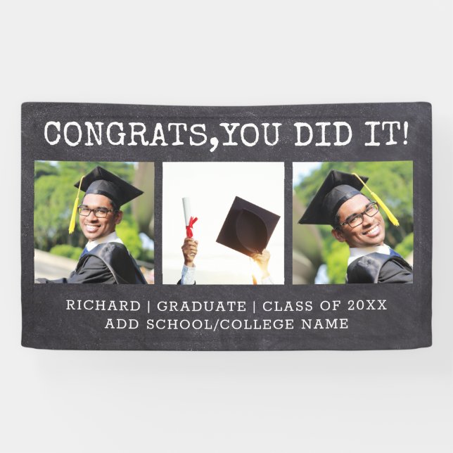 Banderoles 3 Photo Félicats Grad 2022 Graduation Chalkboard (Horizontal)