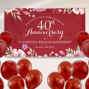 Banderoles 40 ans de mariage Rubis Roses Bienvenue