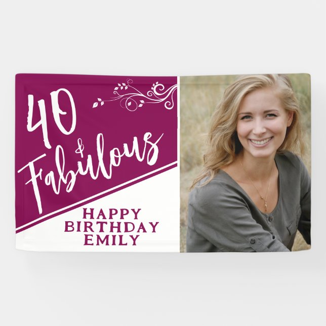 Banderoles 40 ans et Fabuleux Script Photo Magenta 40e Annive (Horizontal)