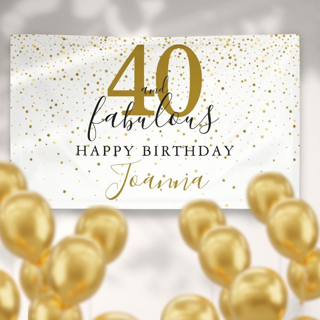 Banderoles 40 ans et Fantastique Anniversaire Élégant Or et N (40 and Fabulous Birthday Elegant Gold and Black Banner)