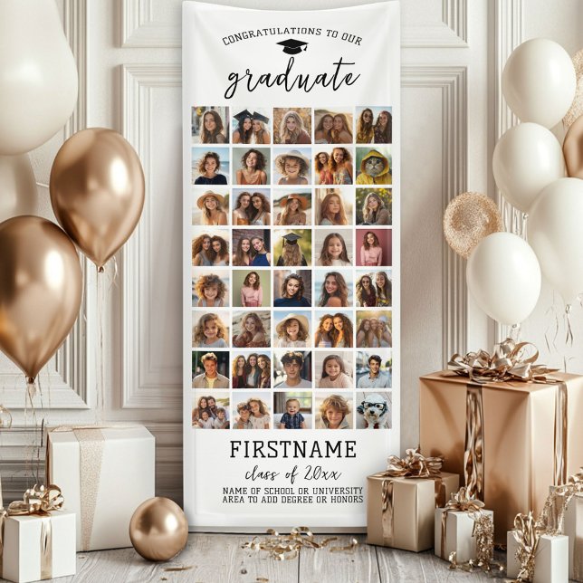 Banderoles 40 Collage Photo Remise de Diplôme Moderne Minimal (Custom Graduation Banner - Great for a backdrop or Grad Party Decoration)