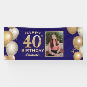 Banderoles 40e Anniversaire Marine Bleu et Ballons d'or