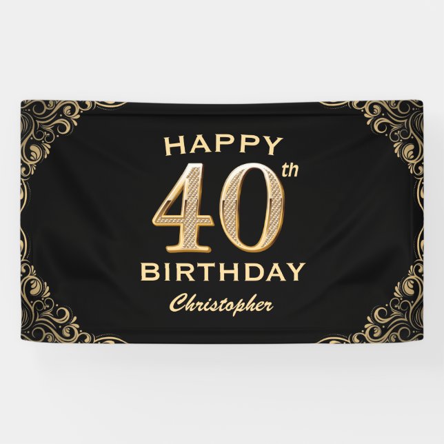 Banderoles 40e anniversaire Parties scintillant noir et or ca (Horizontal)