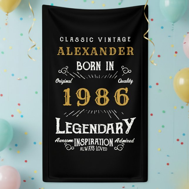 Banderoles 40e anniversaire personnalisé 1986 Légende Vintage (Born 1986 legendary birthday banner blue background.)