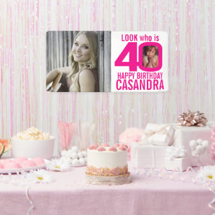 Banderoles 40e anniversaire rose look 40 photos personnalisée