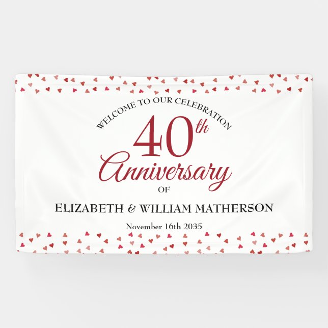 Banderoles 40e Anniversaire Ruby Love Hearts Confettis de Bie (Horizontal)