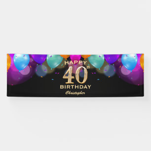 Banderoles 40e fête d'anniversaire Ballons noirs et or