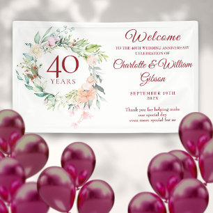 Banderoles 40ème Mariage Ruby Anniversaire Rose Floral Bienve
