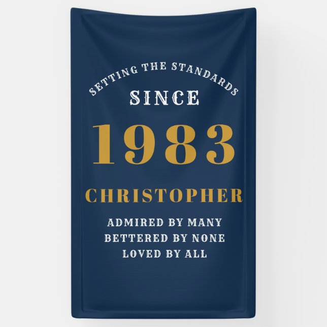 Banderoles 40th Birthday Born 1983 Ajouter Nom Blue Gold (Vertical)