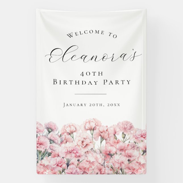 Banderoles 40th Birthday Party January Birth Flower Welcome (Verticale)
