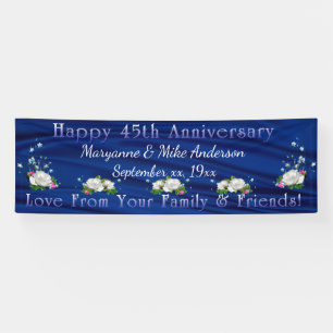 Banderoles 45e Anniversaire Blanc Roses Sapphire Custom