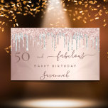 Banderoles 50 and Fabulous birthday glitter rose gold silver<br><div class="desc">A banner for a girly and glamorous 50th & Fabulous birthday party. A faux rose gold gradient background with an elegant rose gold, pink and faux silver glitter drips, paint dripping look. With the text: 50 and Fabulous Happy Birthday. Personalize and add age and name. Perfect both as a welcome...</div>