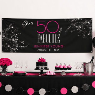 Banderoles 50 ans et Fabuleux Anniversaire Noir Rose Paillett