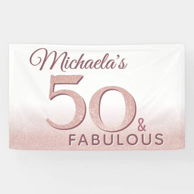 Banderoles 50 ans et Fabuleux Anniversaire Rose Gold Moderne  (Horizontal)