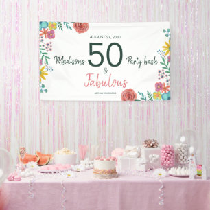Banderoles 50 ans et fabuleux élégant floral aquarelle invita