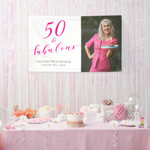 Banderoles 50 ans et Fabuleux Photo rose chaud pour cinquanti