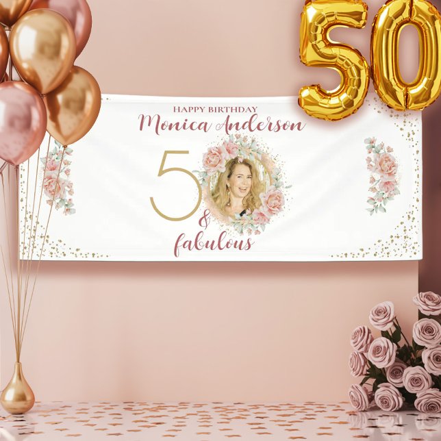 Banderoles 50 et fabuleux 50e anniversaire Parties scintillan (50 and Fabulous 50th Birthday Party Glitter Name Banner)