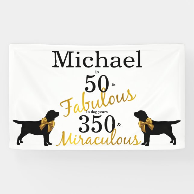 Banderoles 50 et fabuleux - années de chien - Gold Black Labr (Horizontal)